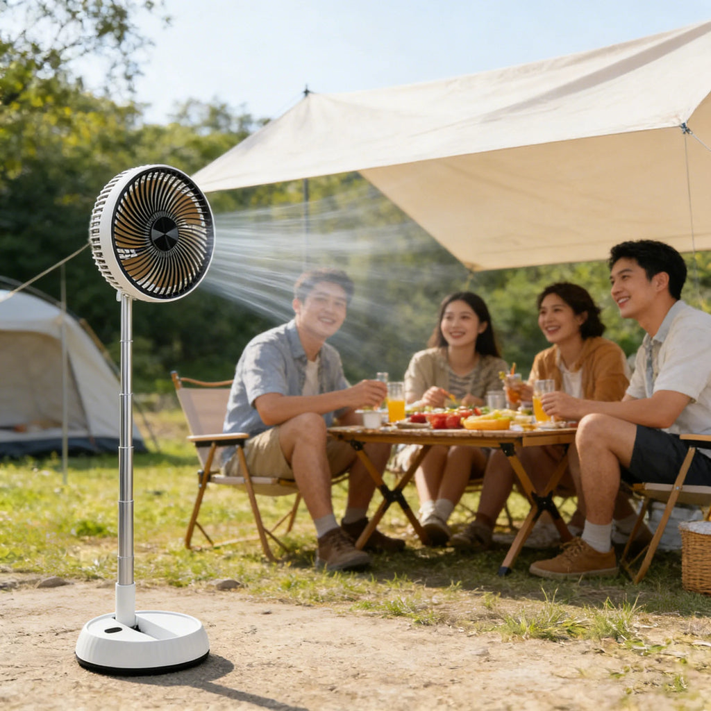 Outdoor folding telescopic fan remote control office automatic shaking desktop fan convenient and quiet USB charging fan 7200mAh