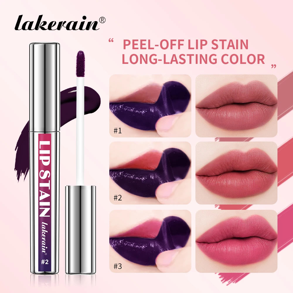Peel Off Lip Stain 3 Colors Reveal Long Lasting Waterproof Pink Lip Tint Transfer Proof Non-stick Cup Lip Stain Women's Cosmetic