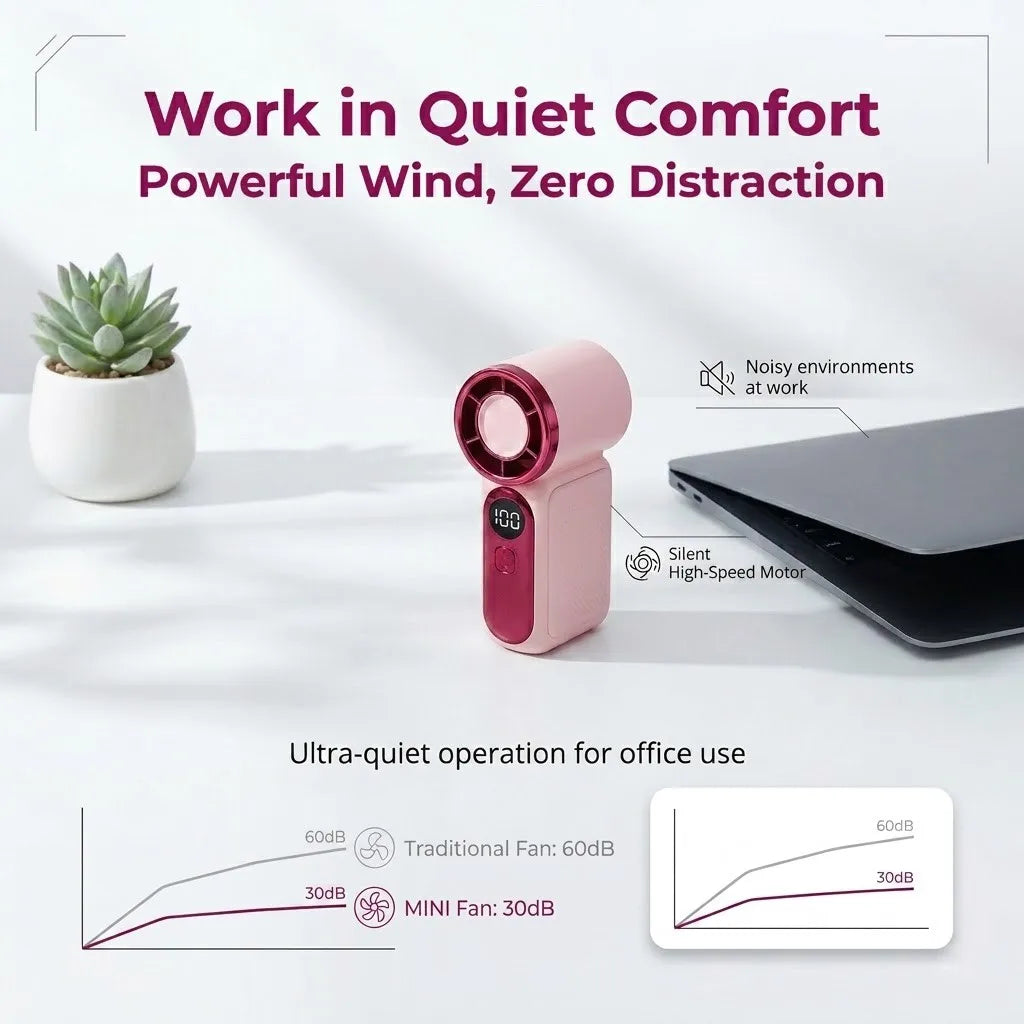 Portable Handheld Mini Fan, 6 Speeds 16900 RPM High Velocity Personal Fan with LED Display, USB Rechargeable, Mini Fan with Lanyard for Makeup, Travel, Outdoor Fan for Women Girl Gift, Pink