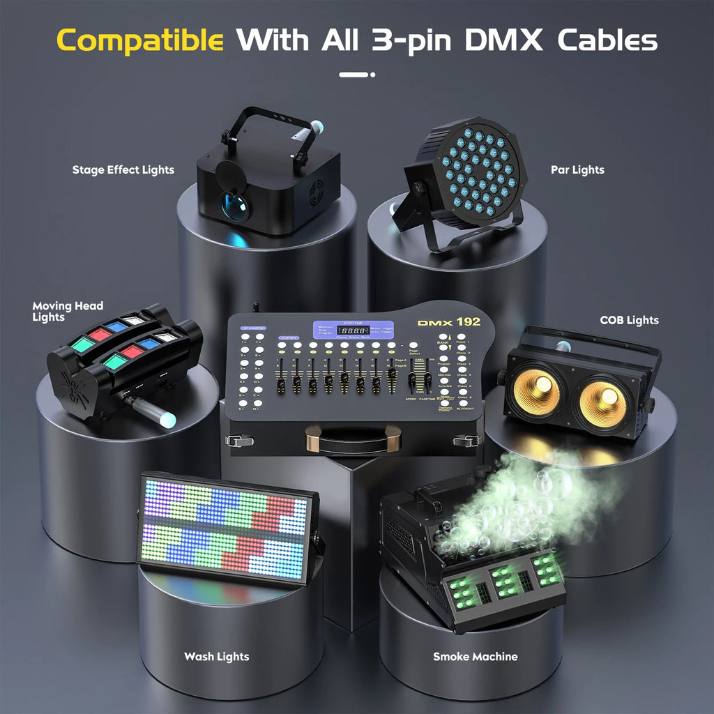 U'King Wireless DMX 512 Console&MIDI Operator 192 Channel Light Controller with Drawer Transmitter&4 Rechargeable Receivers