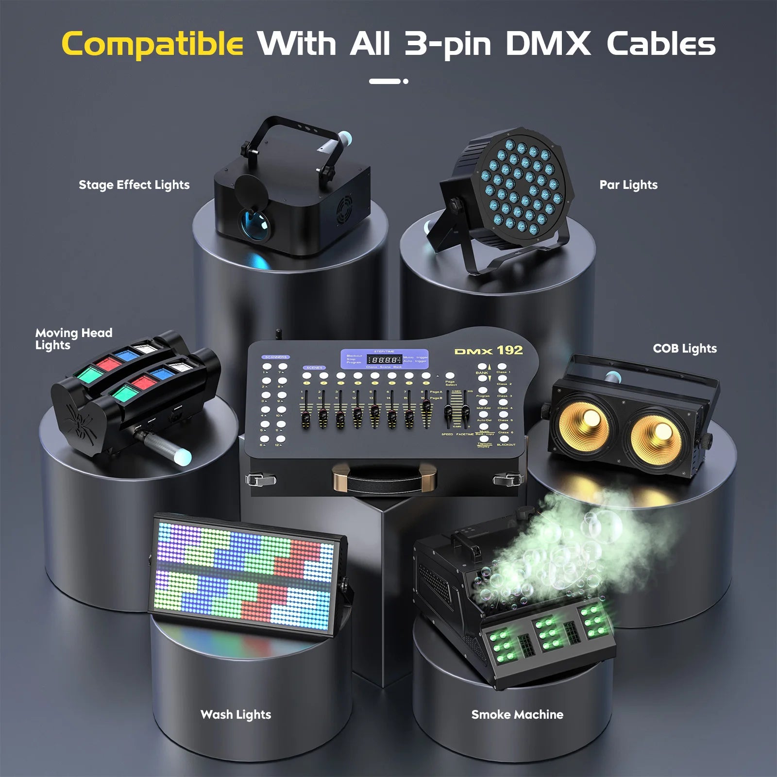 U'King Wireless DMX 512 Console&MIDI Operator 192 Channel Light Controller with Drawer Transmitter&4 Rechargeable Receivers