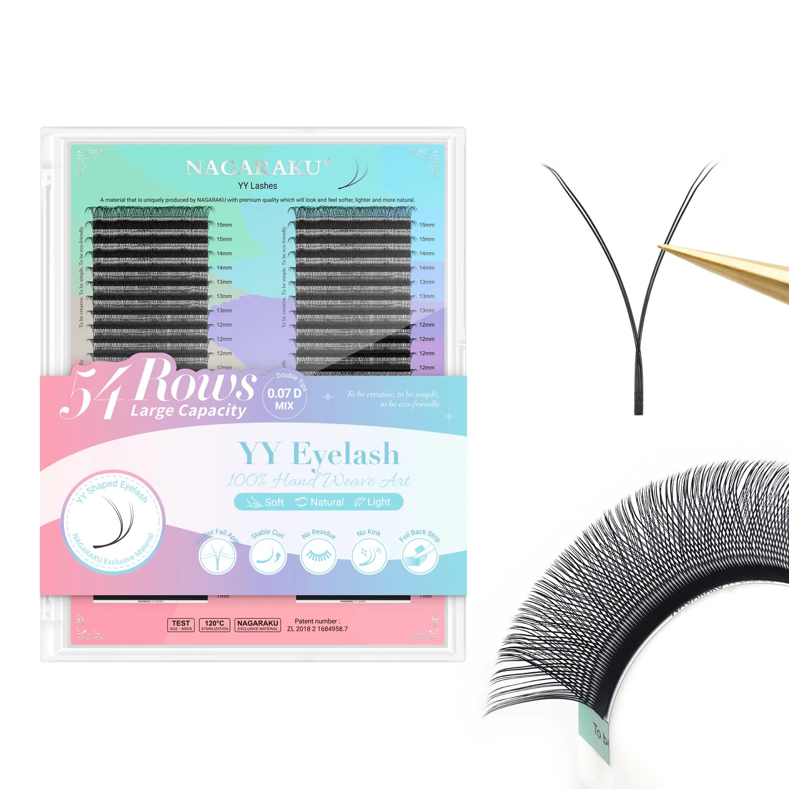 NAGARAKU 54 Rows 6480 Fans Mix 7-15mm C/D YY Eyelash Extensions High Capacity Handwoven Y Shaped Mesh Technology Wispy Cluster