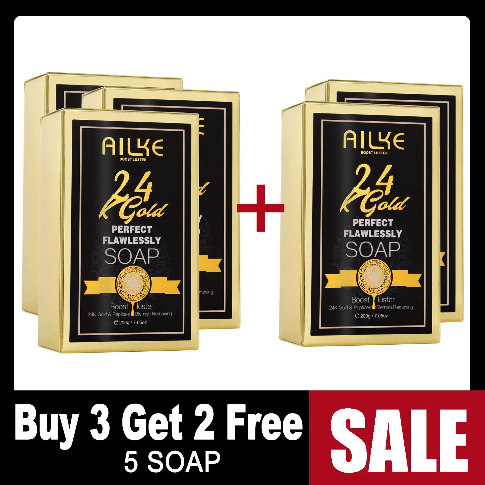 AILKE 24K Gold Foil Whitening Soap, Brightening, Even Skin Tone, Improve Skin Elasticity, Deeply Cleaning, Remove Spots, 200g