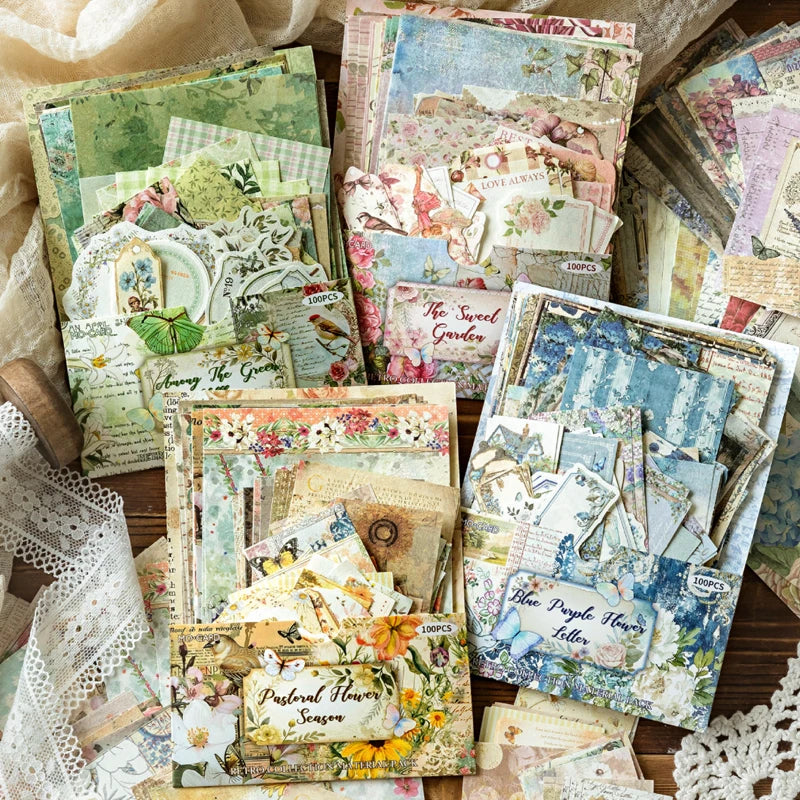 400pcs Garden Post Office Collection Light Paper Material Pack DIY Handbook Collage Journal Notebook Scrapbook Envelope