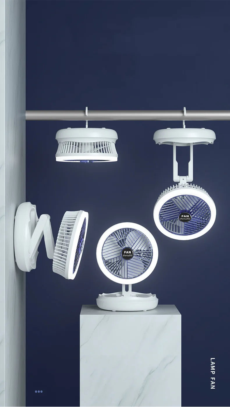 USB Charging Foldable Table Fan Wall Mounted Hanging Ceiling Fan with LED Light 4 Speed Adjustable For Home Room Air Cooler Fan
