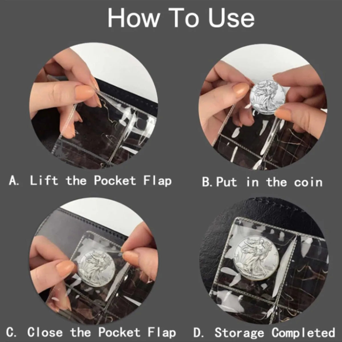 10 pieces of PVC film with 200 compartments, suitable for storing commemorative coins, coins, and small accessories