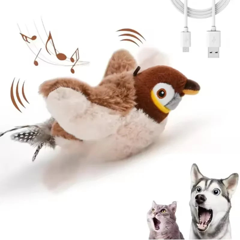 Pet Plush Toy Bite Resistant Flapping Bird Simulated Sparrow Cat Self Entertainment Toy