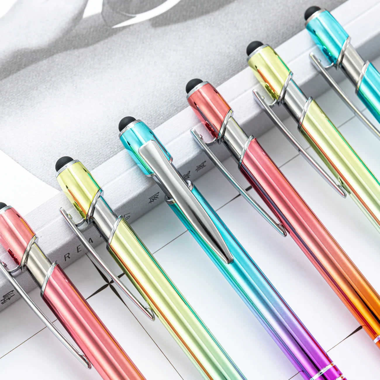 Ellen Brook 1 PCS Stationery Office School Supplies Gradient Color Press Touch Screen Ballpoint Pen Cute Metal Pens