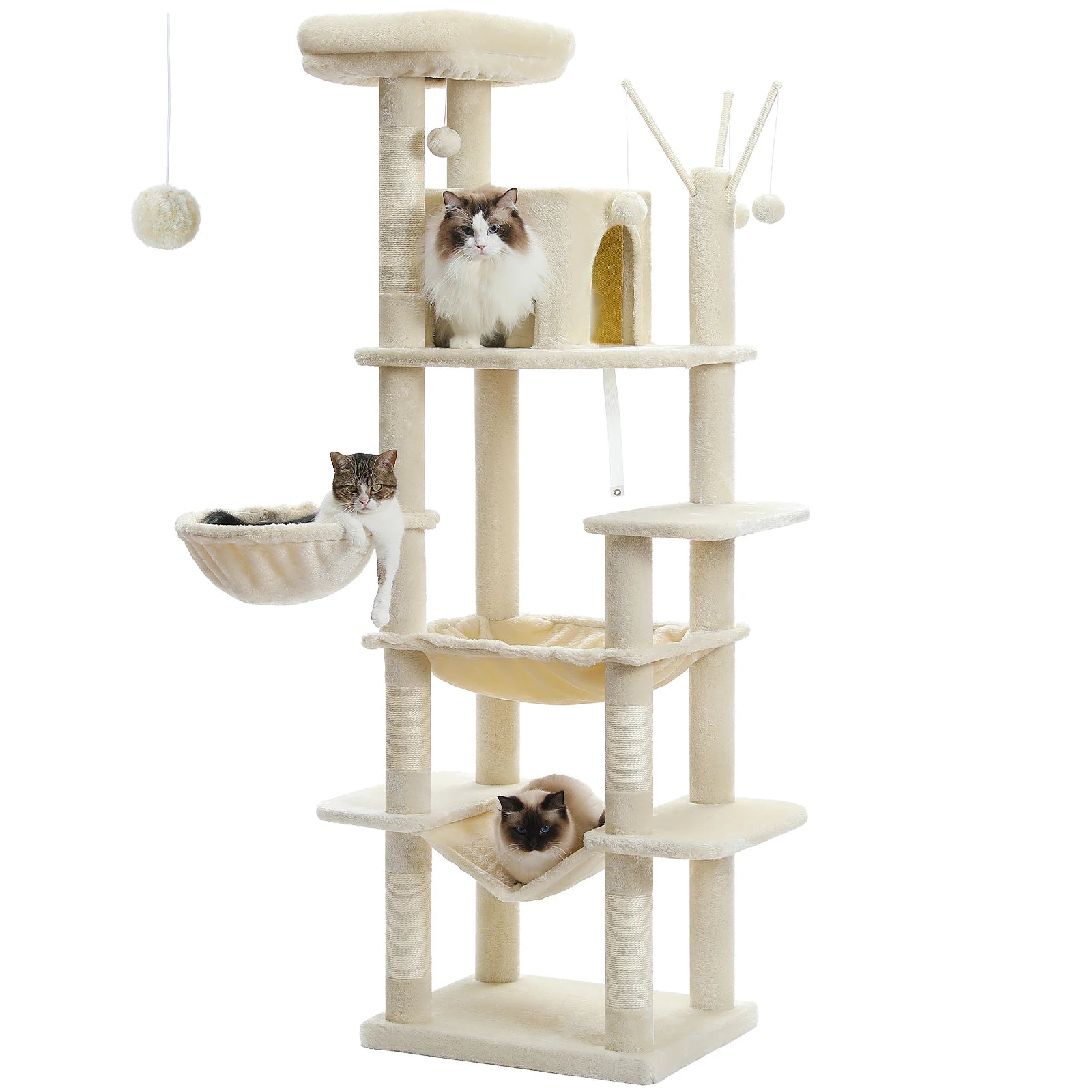 Sturdy Multi-Level Cat Tree Tower with Natural Sisal Scratching Posts,Cozy Hammock&Condo, Large Top Perch, and Fun Dangling Ball