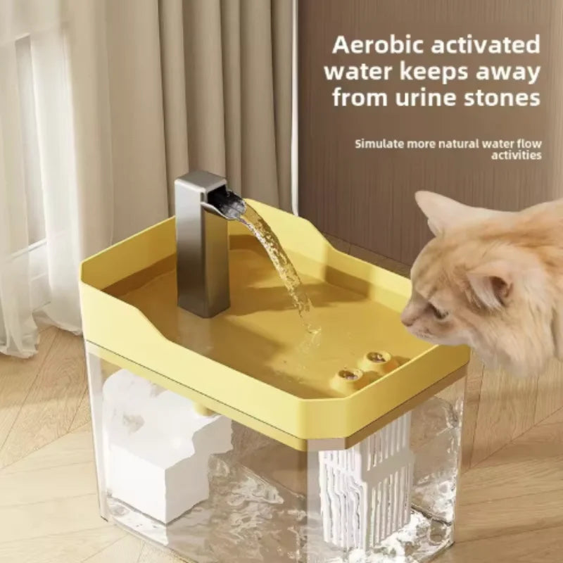 q USB Cat Water Fountain with Auto Filter Transparent Anti-Dry Burning Recirculating Dispenser Includes Pump for Cats