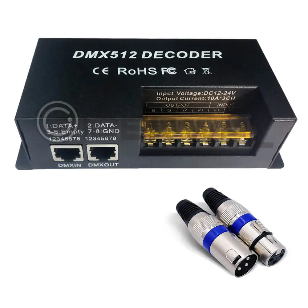 4 & 3 Channel RGBW DMX Decoder with RJ45 and XLR plug & DMX512 Dimmer Driver 20A  for DC12-24V PWM LED Strip Light Controller