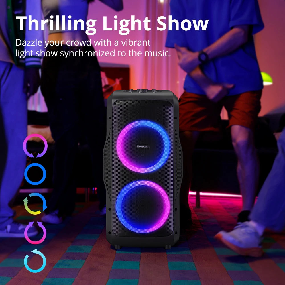 Tronsmart Halo 300 Speaker Partybox 240W with Guitar/Mic/XLR Input, TWS, 20H Playtime, wheels & Hidden Lever, for Party