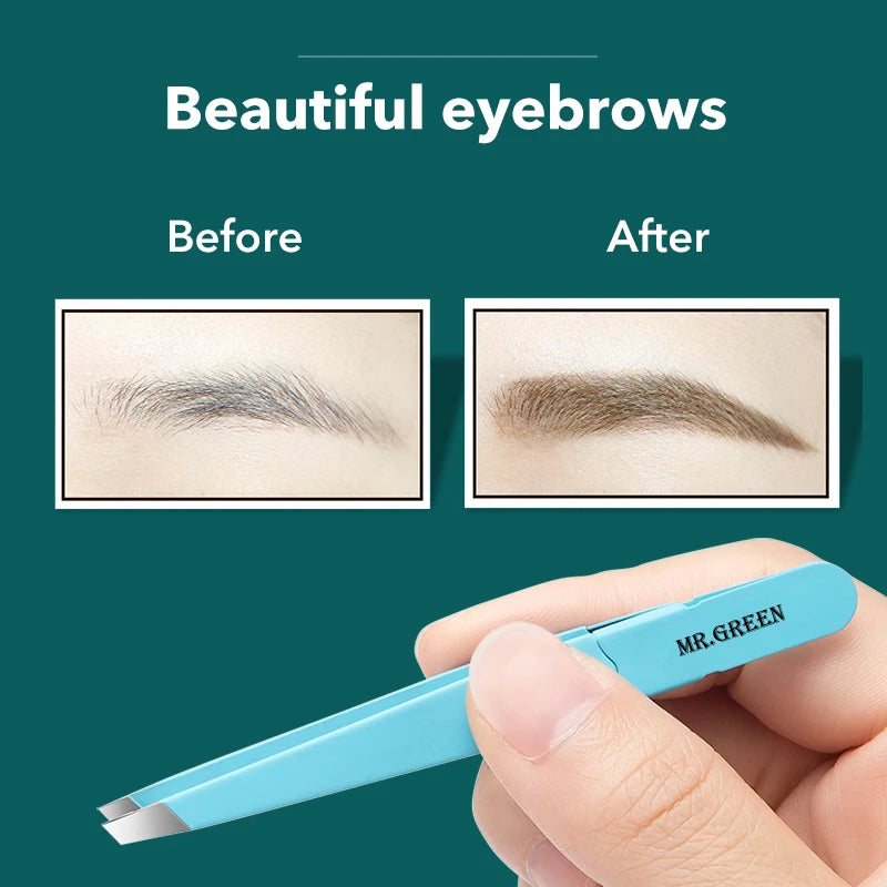 MR.GREEN  Eyebrow Tweezer Colorful Hair Beauty Fine Hairs Puller Stainless Steel Slanted Eye Brow Clips Removal Makeup Tools