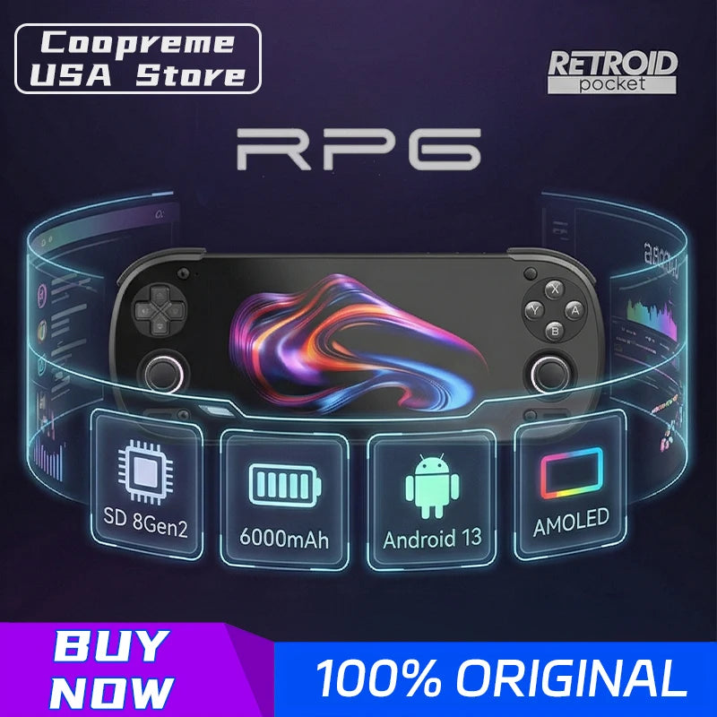 Retroid Pocket 6 RP6 Android Handheld Game Console 5.5 Inch 1080P 120Hz AMOLED Screen 6000mAh 8GEN2 with Hall-Effect Trigger G