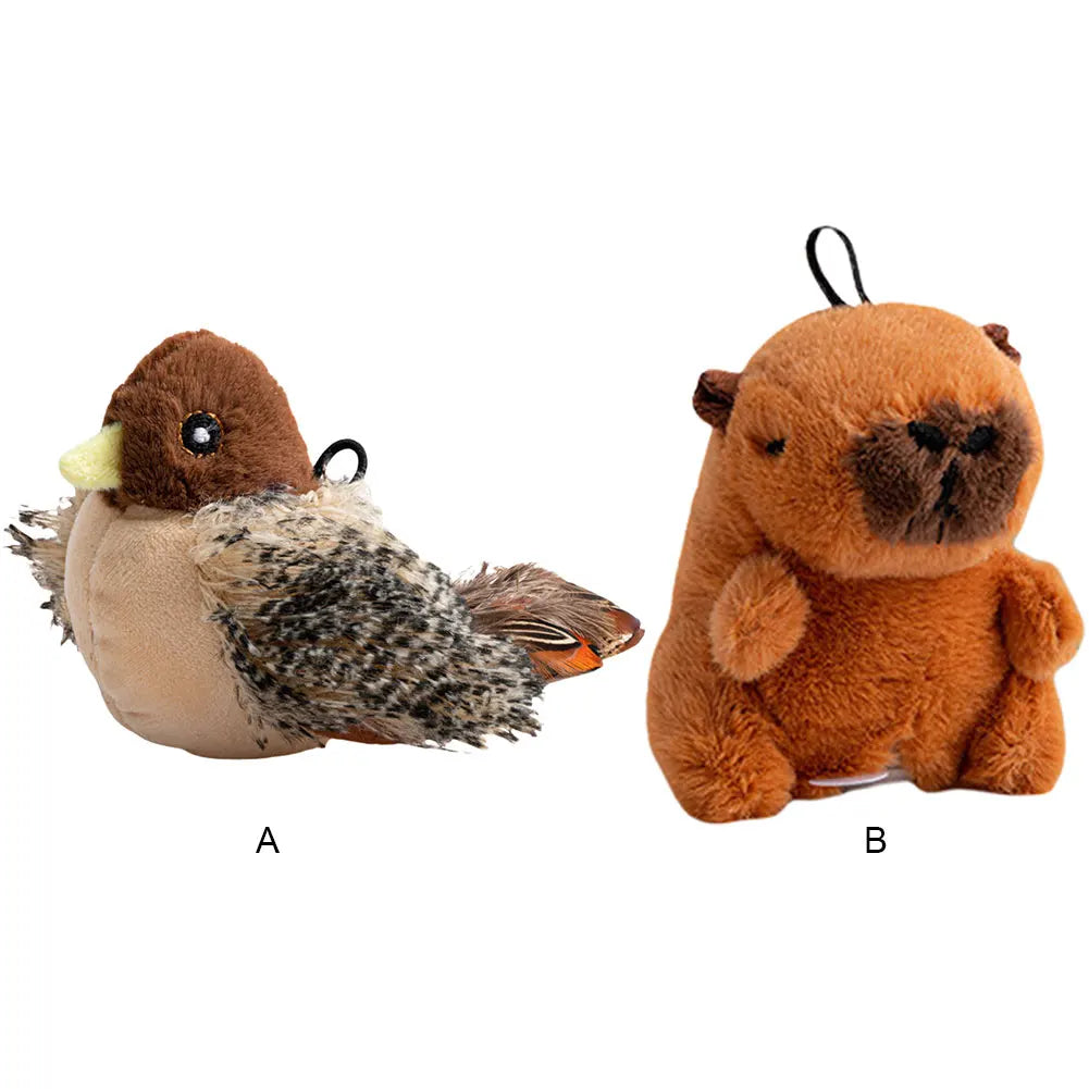 Interactive Cat Toys Flying Bird Cat Toy Flapping Wings Sparrow Catnip Toy Electric Squeaky Simulation Bird Plush Toy for Cats