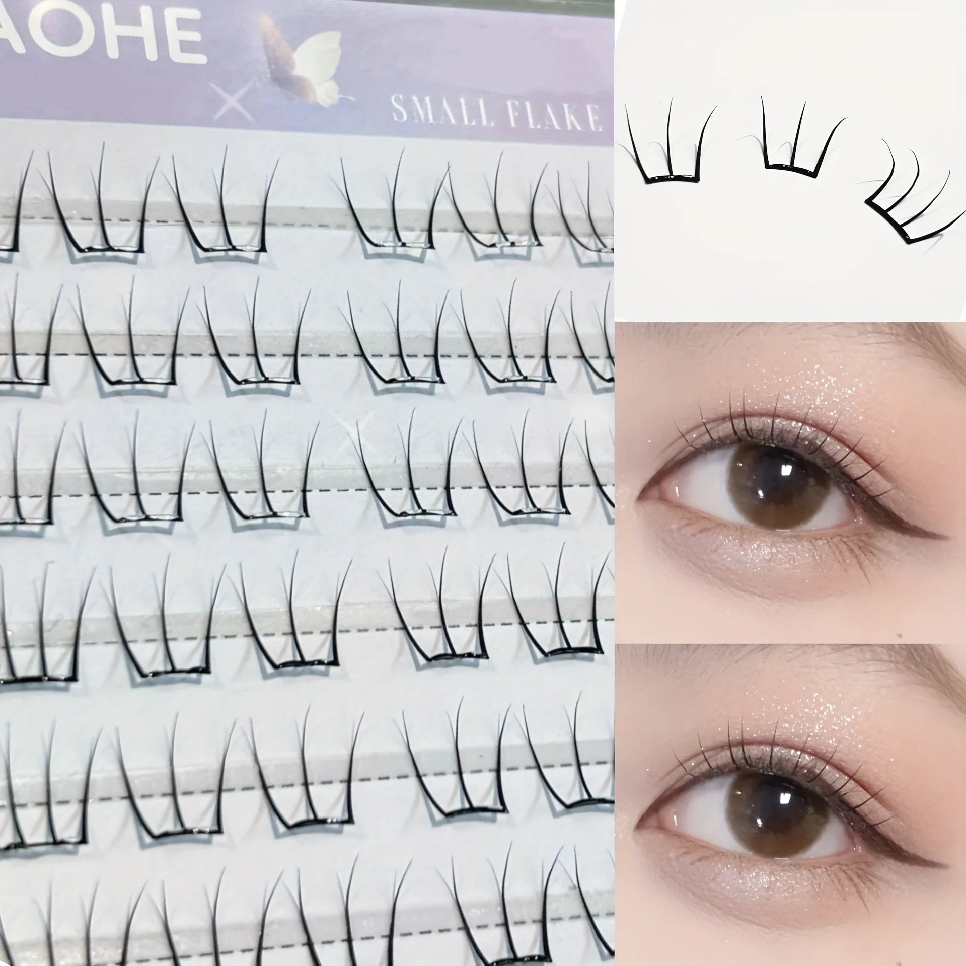 Mixiaohe Short Pear Baby Bend Glueless Eyelashes 100 Clusters C Curl Natural Segmented Lashes for Beginners