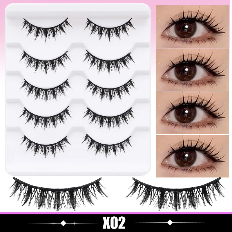 DINGSEN 5Pairs Lashes Fake Eyelashes Natural Long Manga Lashes Winged End Eye Elongated Eyelashes Fake Lashes Makeup
