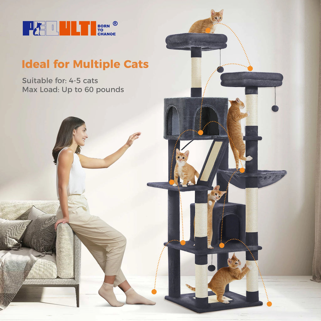 Sturdy Multi-Level Cat Tree Tower with Natural Sisal Scratching Posts,Cozy Hammock&Condo, Large Top Perch, and Fun Dangling Ball