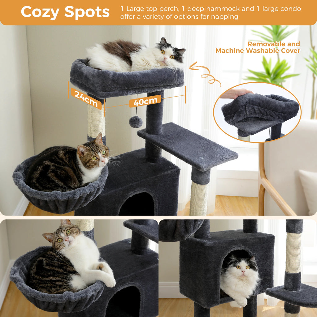 Multi-Level Cat Tree Tower with Sisal Scratching Posts and Pad Soft Top Perch Large Cat Condo for Indoor Cat Scratchers Cat Toys
