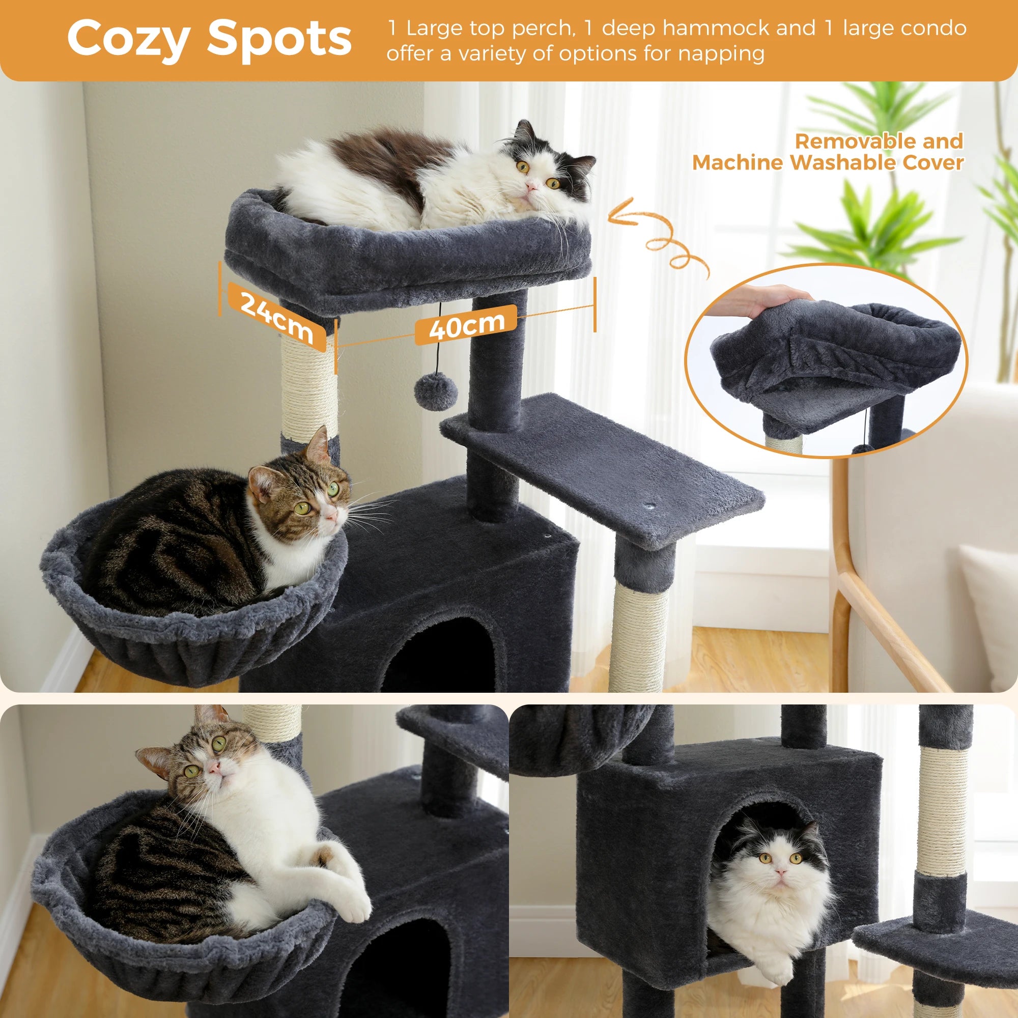 Multi-Level Cat Tree Tower with Sisal Scratching Posts and Pad Soft Top Perch Large Cat Condo for Indoor Cat Scratchers Cat Toys