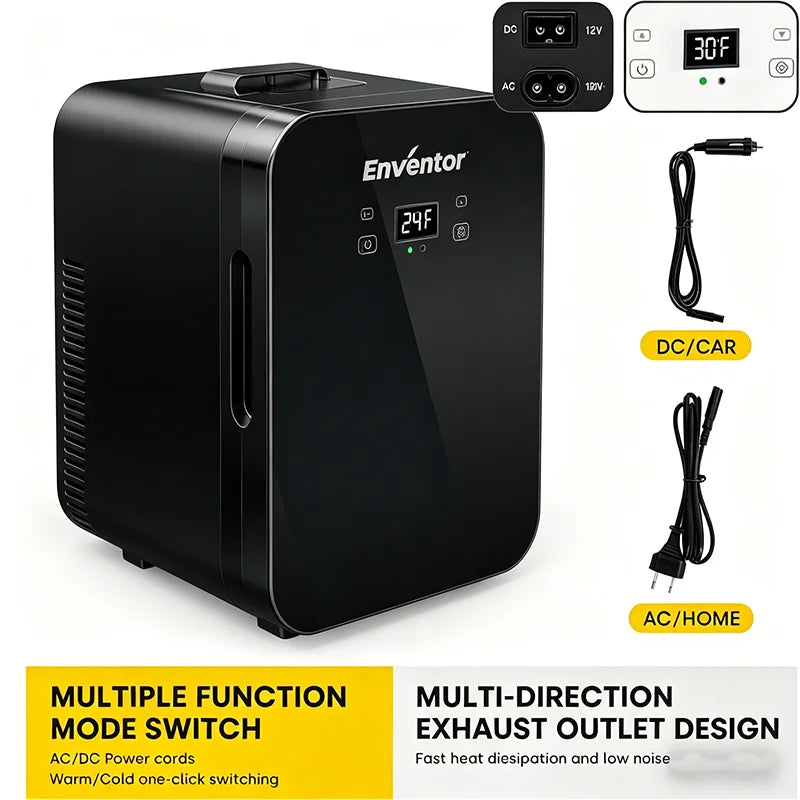 Enventor 10L Mini Car Refrigerator Portable Skincare Fridge AC 120V/DC 12V Thermoelectric Cooler and Warmer Function For Camping