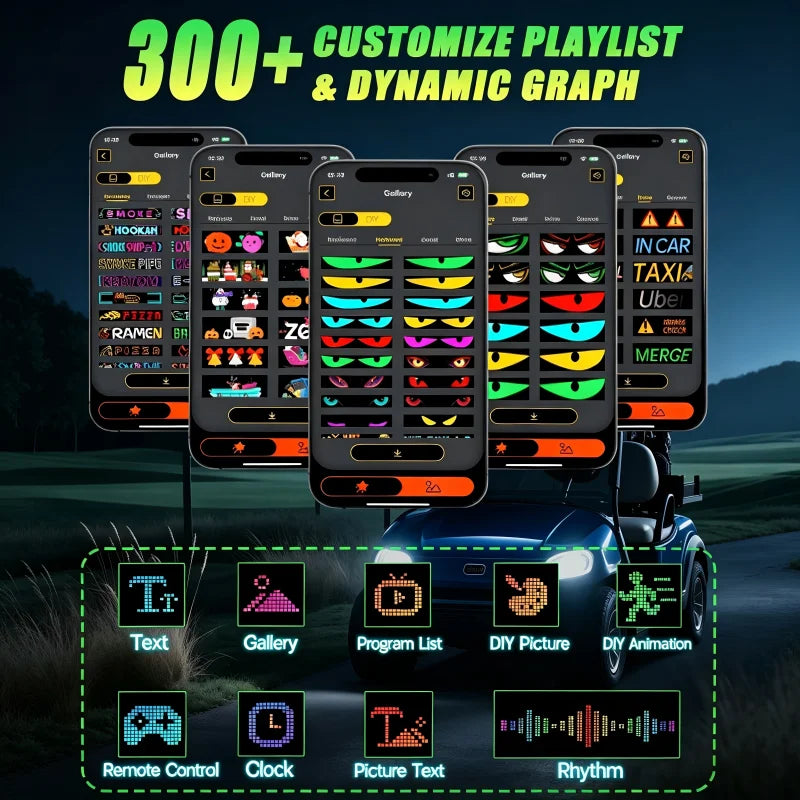Devil Eyes LED Display for Golf Cart, Programmable Flexible LED Sign for Car Windshield, App & Remote Control, High Brightness DIY Animated Scrolling LED Eyes for Golf Carts, Trucks & SUVs