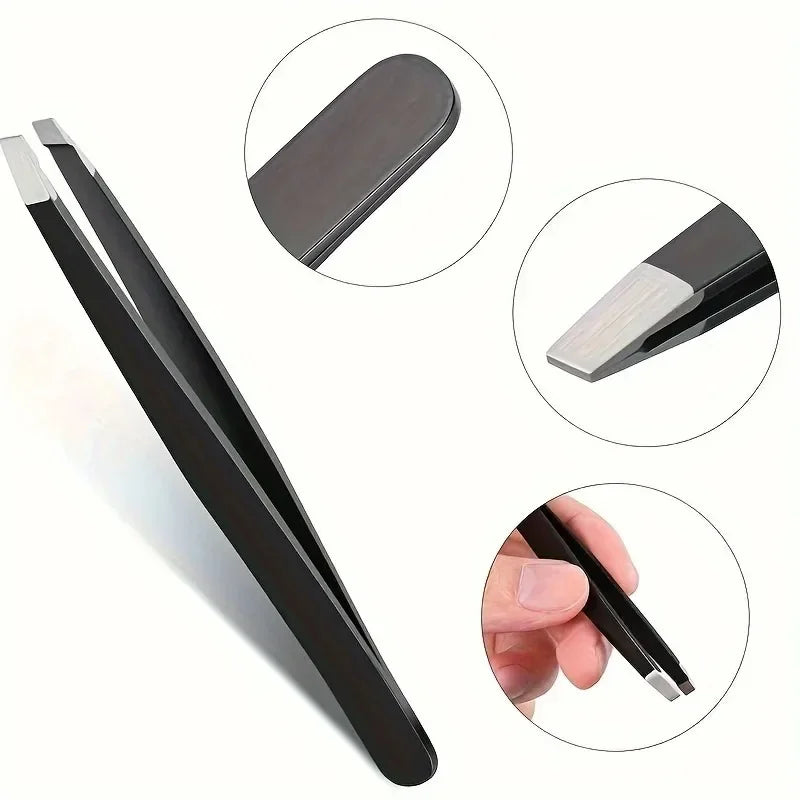 Professional Stainless Steel Precision Tweezer - Slant Tip Hair Plucker for Easy Grooming Brow Clips Removal Makeup Tools