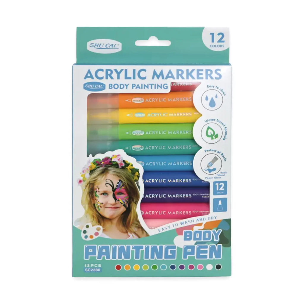 12 PCS Face Painting Markers Water Resistant, Sweatproof, Waterproof Tattoo Pen for Halloween Body Paint - Anti-Smudge for
