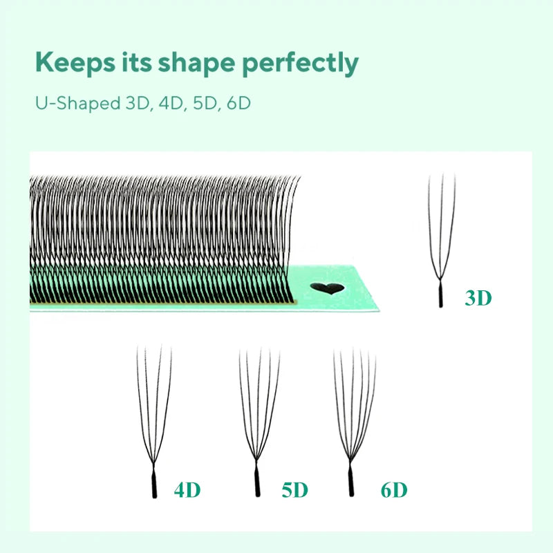 DIYDAY U-shaped 6D Eyelash Extension U-6D W Shape Bloom Dense Faux Lashes U-3D U-4D U-5D Natural Wispy False Mink Eyelashes