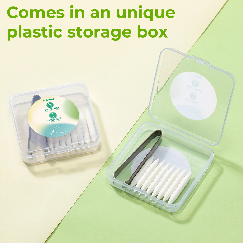 Ohuhu Replacement Brush Nibs Of Honolulu & Honolulu B Series Markers Replacement Super Brush Nibs Tweezer included Storage Box