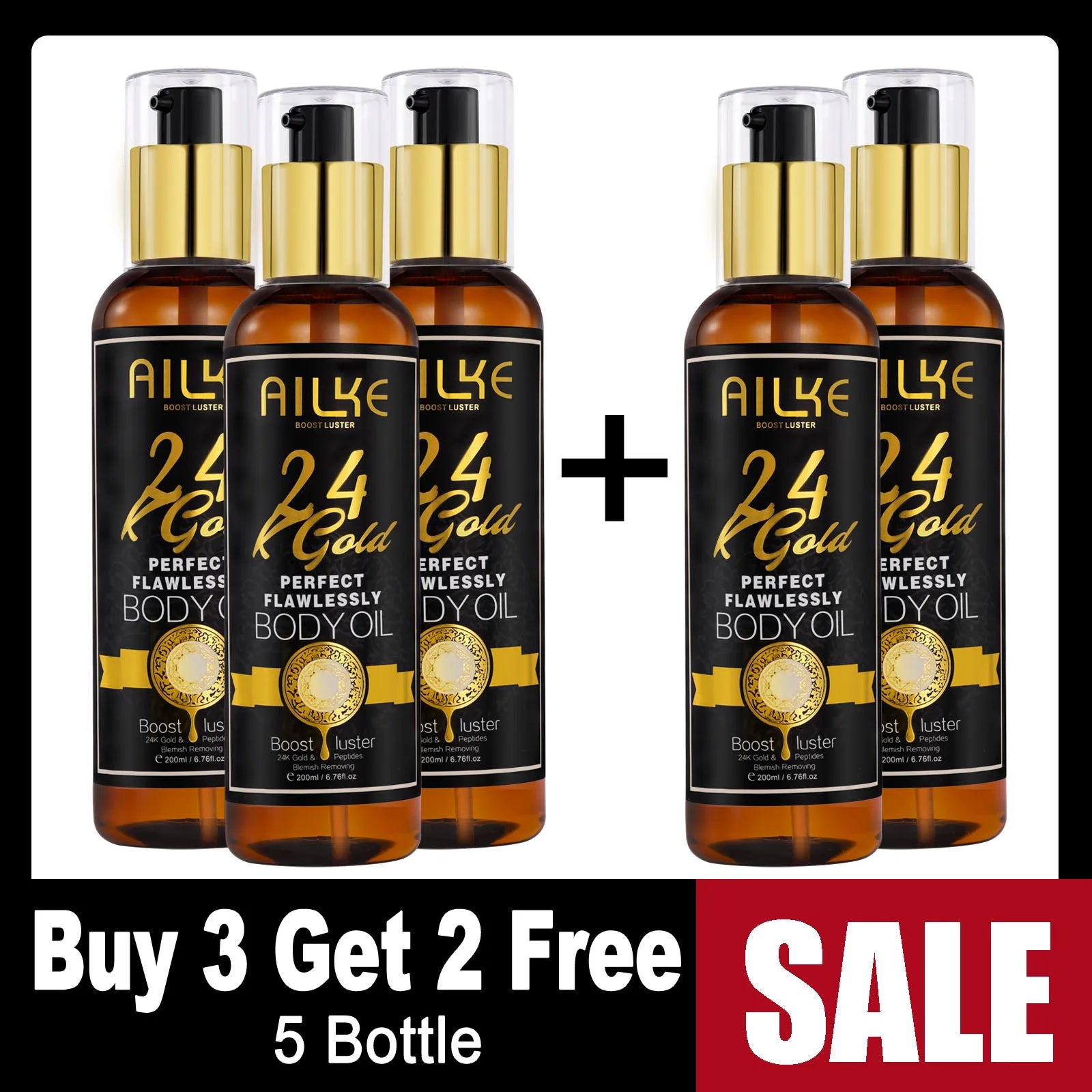 AILKE 24K Whitening Skin Set, Lightening, Remove Black Spots, Melanin, Stains, Even Skin Tone, Moisturizing, for All Skin Types