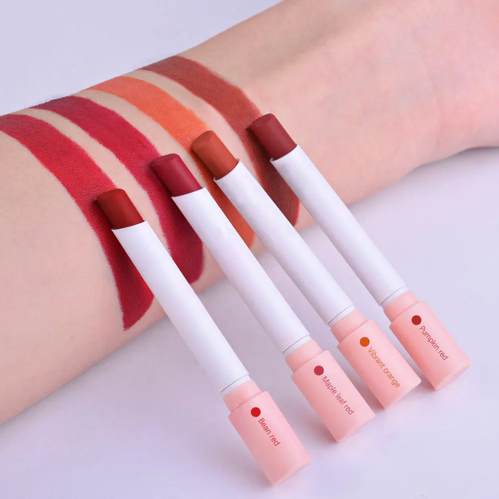 4 Colors Cigarette Shaped Lip Gloss Set Matte Velvet High Pigment Waterproof Long Lasting Non Transfer Portable Mini Lip Makeup Cosmetic