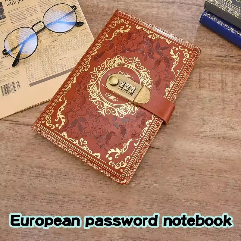 Retro Digital Password Notebook Journal With Lock A5,Diary Perfect for Men and Women-PU Leather Combination Lock Persons Privacy