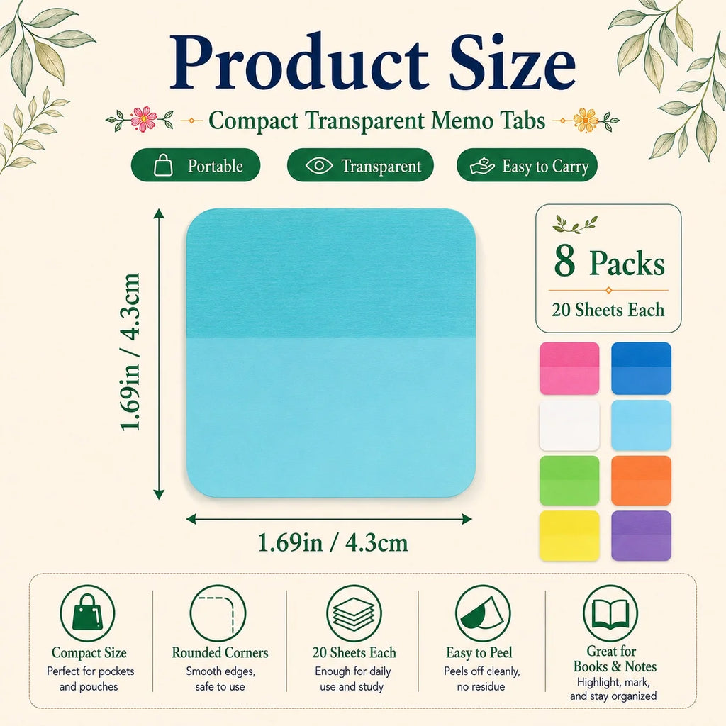 8 Colors 160 Sheets Semi-Transparent Sticky Notes,Clear Removable Self-Stick Notes for and Note-Taking,Aesthetic Index Labels