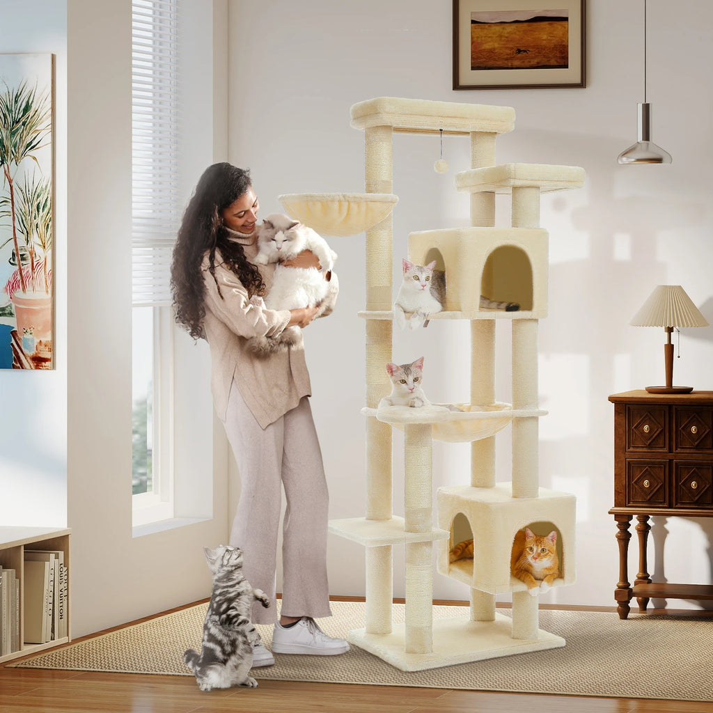 Sturdy Multi-Level Cat Tree Tower with Natural Sisal Scratching Posts,Cozy Hammock&Condo, Large Top Perch, and Fun Dangling Ball