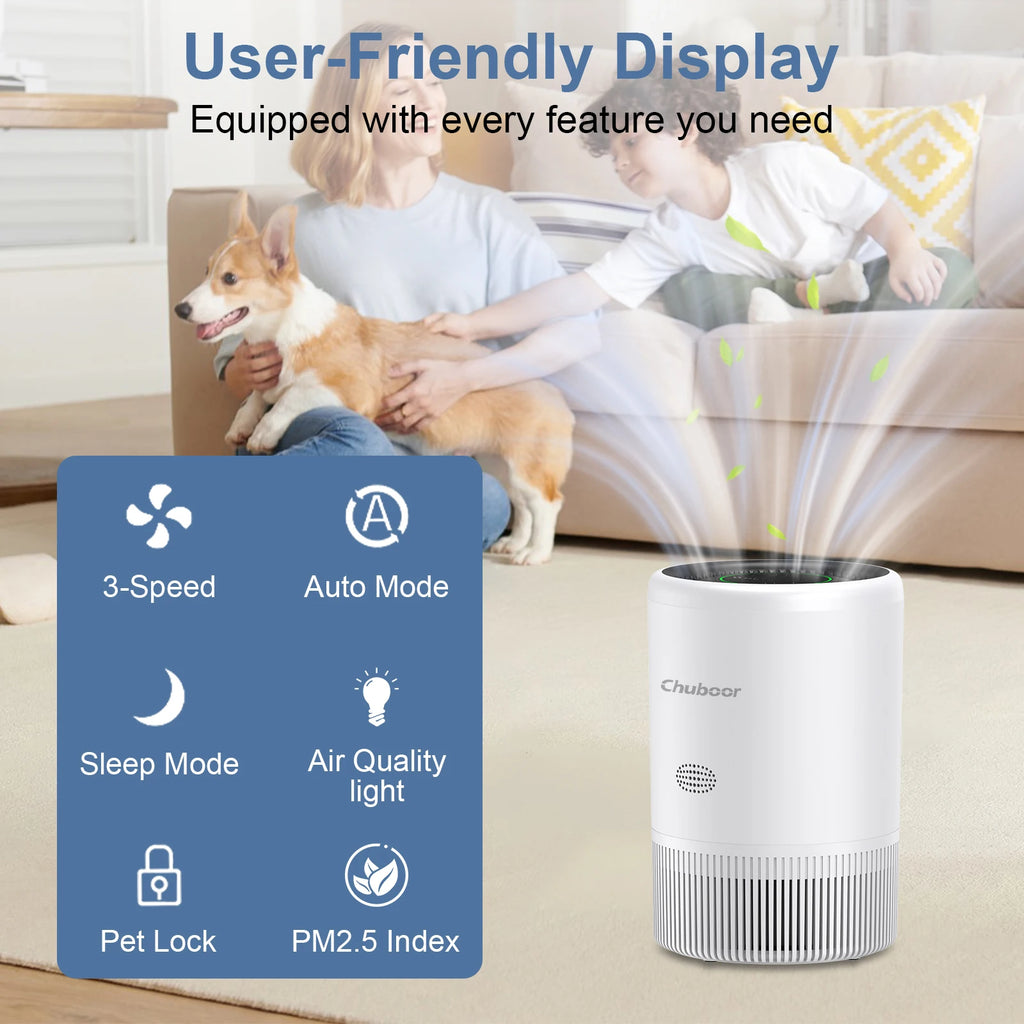 Chuboor Smart Air Purifier for Bedroom Home, App/Alexa Control,PM2.5 Monitor HEPA Air Purifier for Bedroom Living Room for Pets
