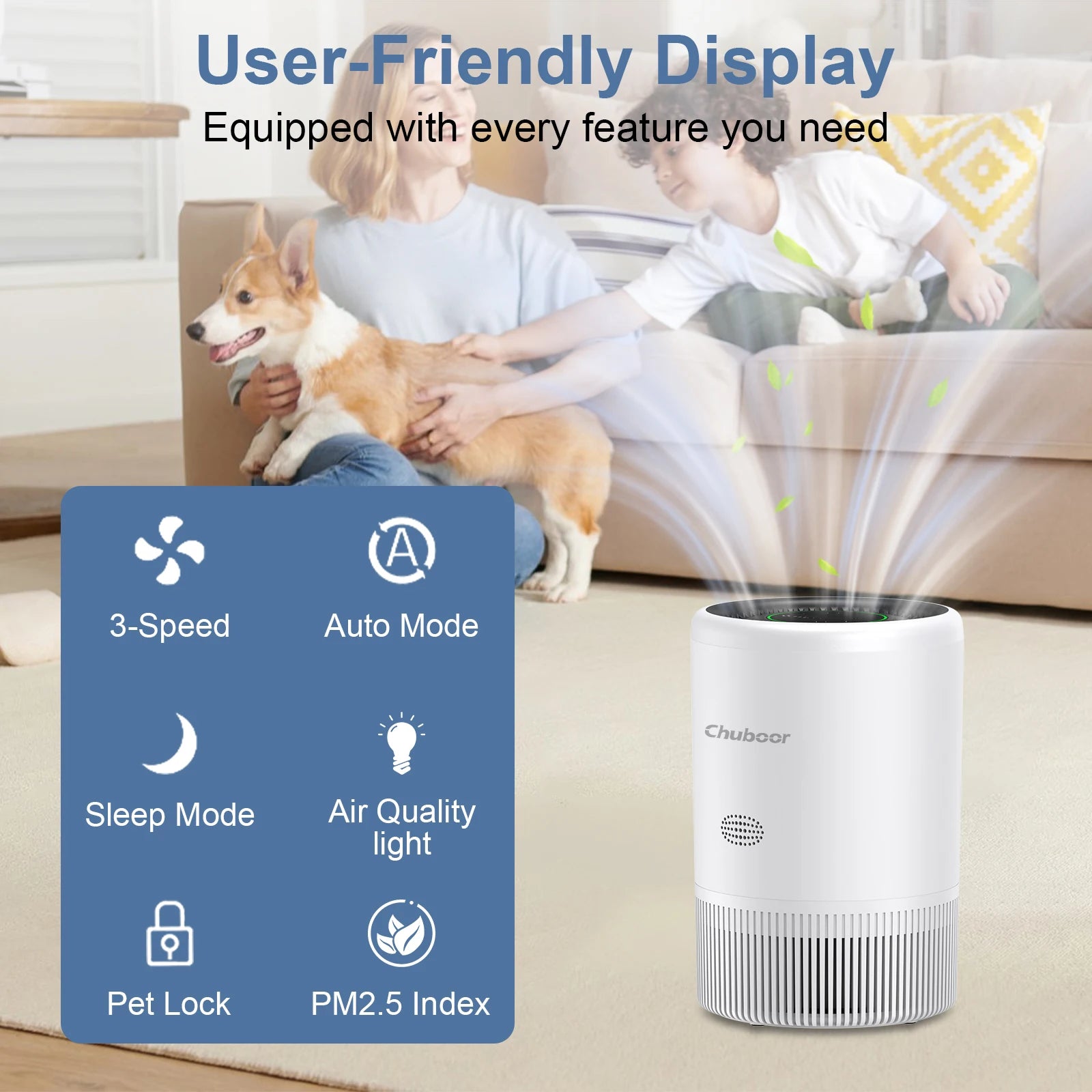 Chuboor Smart Air Purifier for Bedroom Home, App/Alexa Control,PM2.5 Monitor HEPA Air Purifier for Bedroom Living Room for Pets