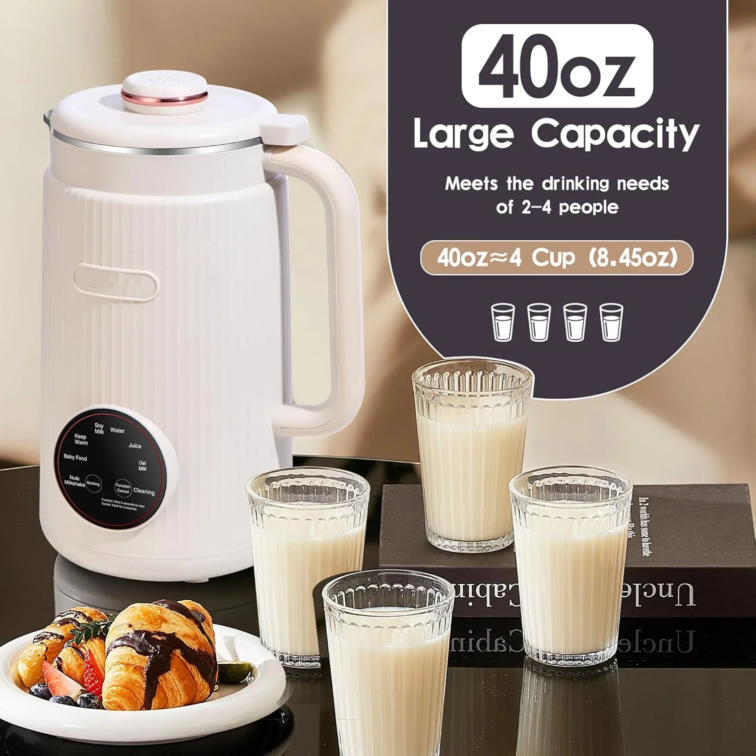 8-in-1 Multifunctional Automatic Nut Milk Machine&Coffee Maker, 40oz Auto Self-Cleaning Delay Start, Keep Warm Boil