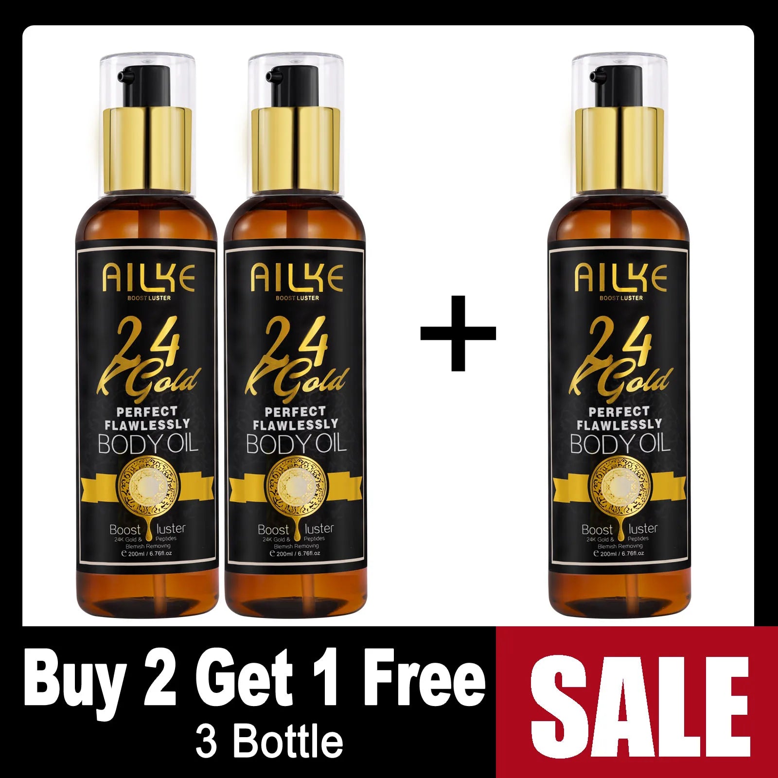 AILKE 24K Whitening Skin Set, Lightening, Remove Black Spots, Melanin, Stains, Even Skin Tone, Moisturizing, for All Skin Types