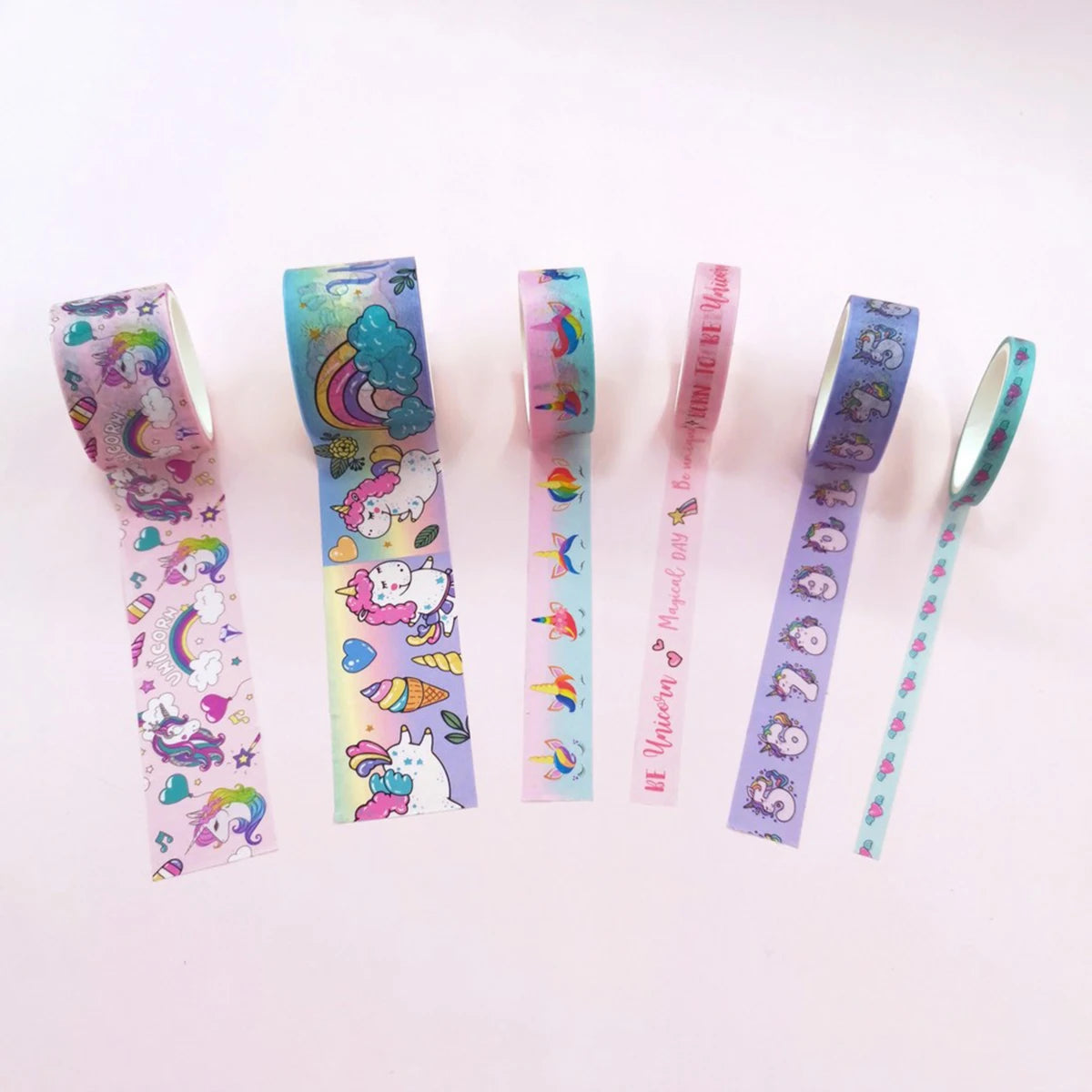 6-Volume Unicorn and Washi Tape Set, Cartoon Decorative Tape, for Journals and Planners, DIY Stationery, Handmade Gifts