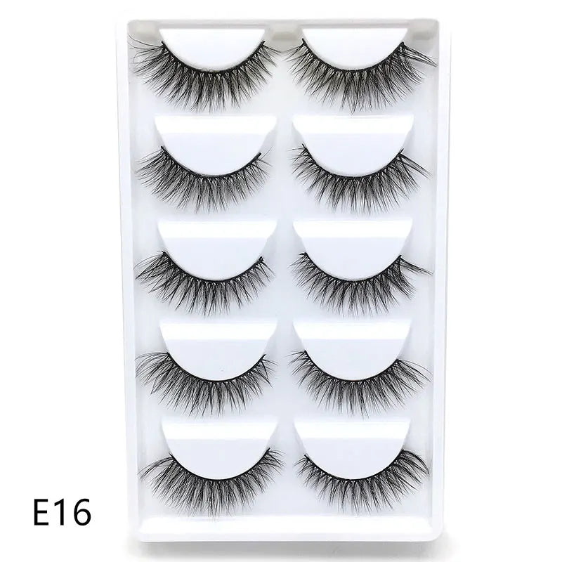 New 5Pairs Handmade 3d Mink Lashes Short False Eyelashes Cross Messy Dense Natural Eye Lashes Stage Makeup False Eyelashes E08