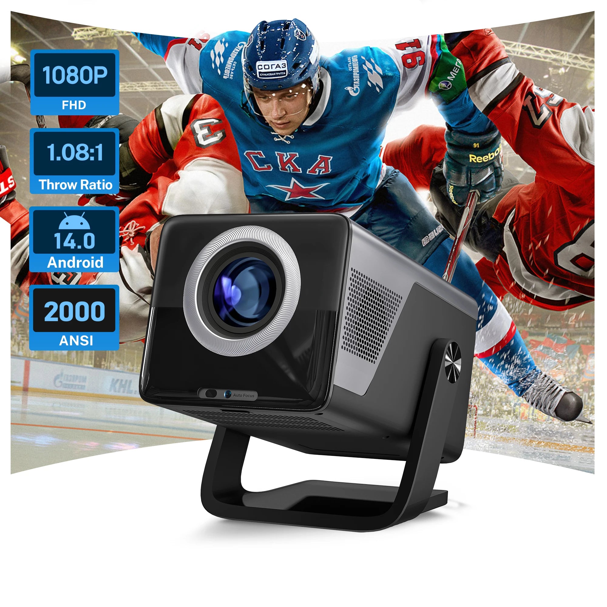 Lyncast 8K Support HD 1080P Auto Focus 2000ANSI Projector 5W Speaker Android 14 WiFi6 BT5.4 Outdoor Home Theater Projectors X7