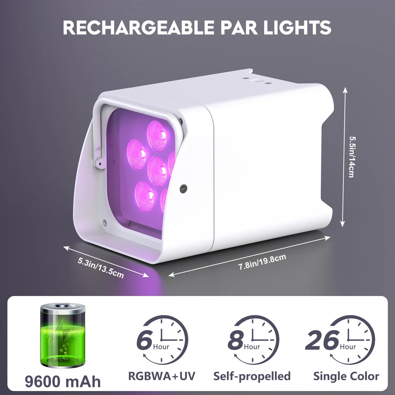 U'King 4PCS RGBWA+UV LED Par Light with Bag 6x18W DMX Stage Light Rechargeable Built-in Battery Wireless Par Light Dyeing Light