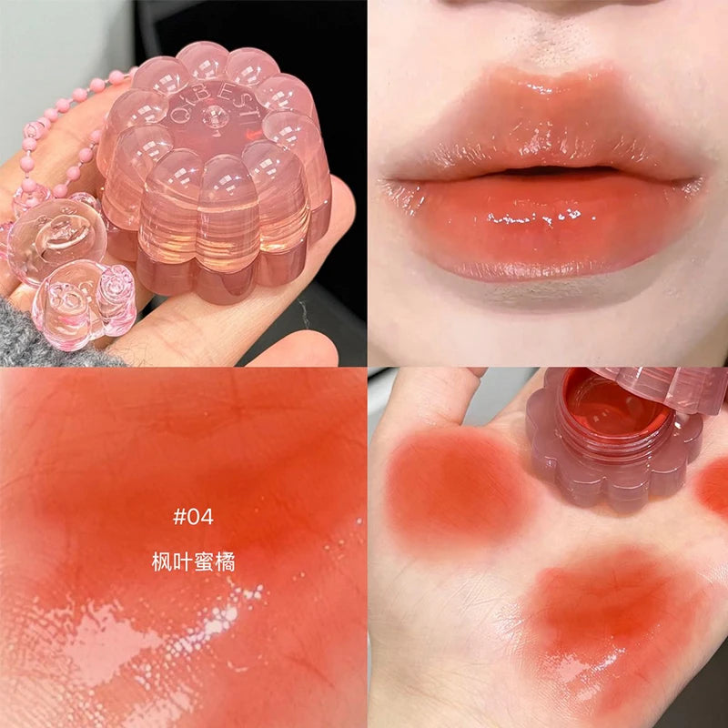 QIBEST Moisturizing Mirror Lipgloss Lip and Cheek Dual-Purpose Gel Jelly Water-Glow Colorful Lip Cheek Blush Cream Lip Stain