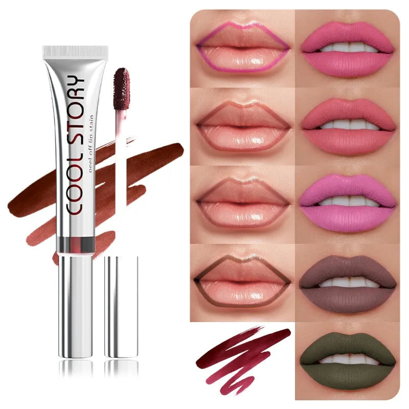 2 in 1 Lip Stain & Lipliner Matte Peel Off Lip Glaze Lipstick Quick Drying Lasting Non Stick Cup Lipliner Red Lip Gloss Makeup