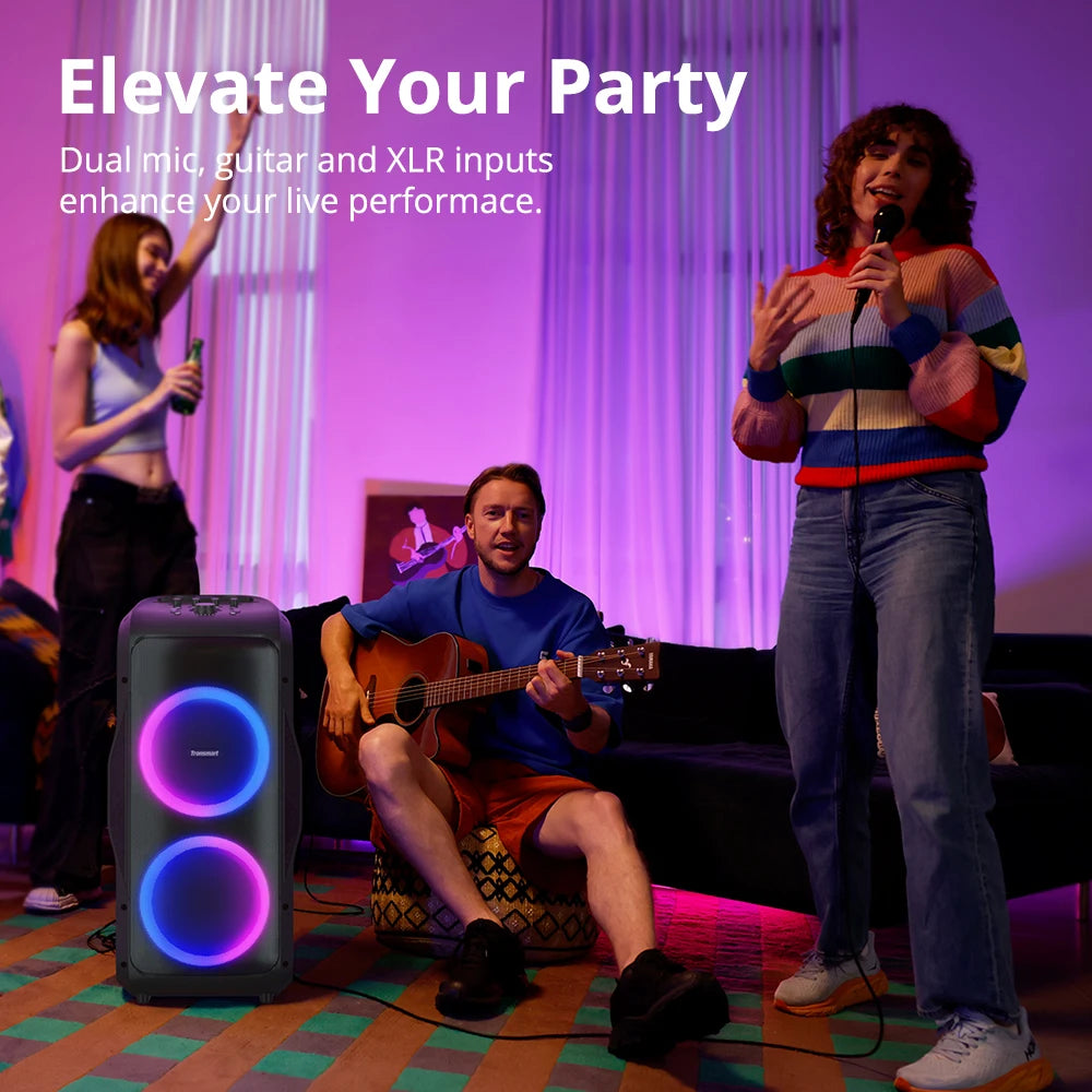 Tronsmart Halo 300 Speaker Partybox 240W with Guitar/Mic/XLR Input, TWS, 20H Playtime, wheels & Hidden Lever, for Party