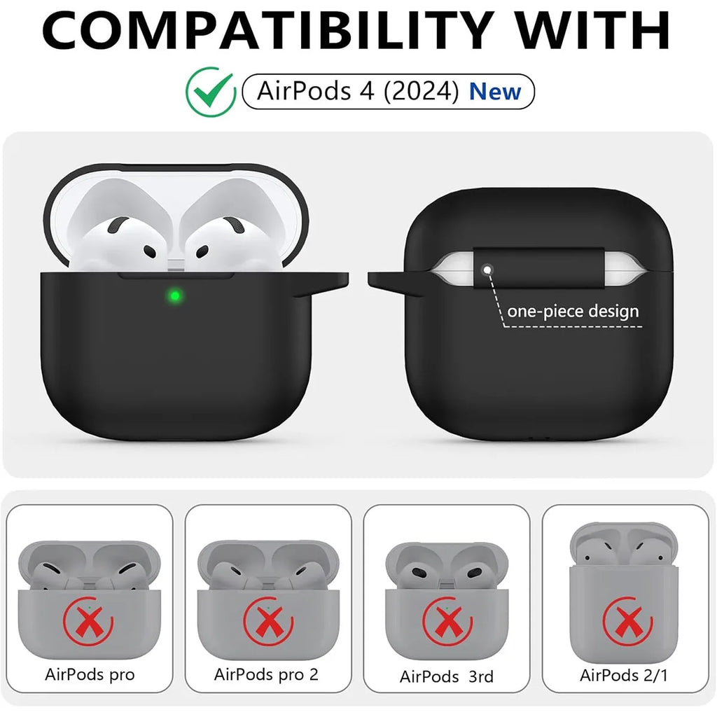 for AirPods 4th Generation Case Cover 2024, Military Grade Soft Silicone Shock-Absorbing for AirPods 4 Case with Keychain & Clea