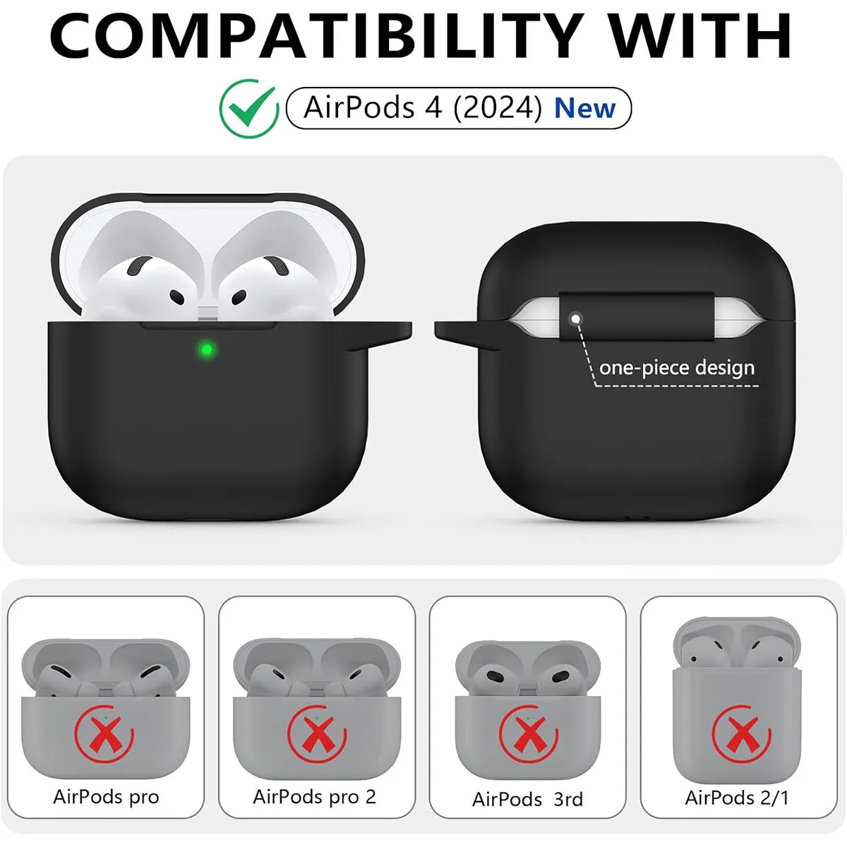 for AirPods 4th Generation Case Cover 2024, Military Grade Soft Silicone Shock-Absorbing for AirPods 4 Case with Keychain & Clea
