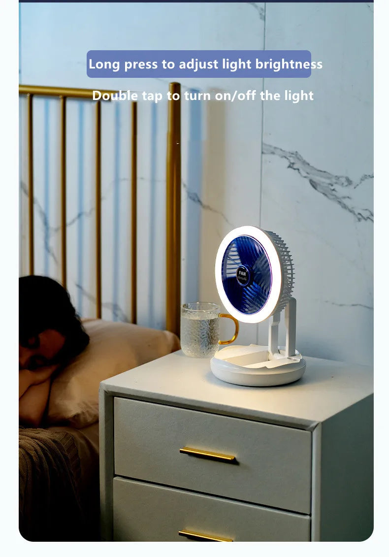 USB Charging Foldable Table Fan Wall Mounted Hanging Ceiling Fan with LED Light 4 Speed Adjustable For Home Room Air Cooler Fan