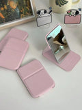 SHEIN 1pc Portable Makeup Mirror, Pu Leather Small Mirror, Foldable